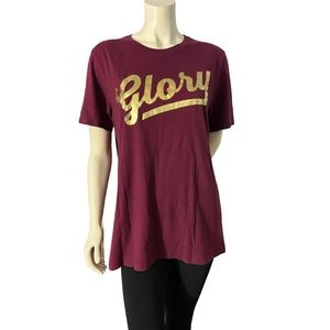 Maroon women’s t-shirt glory graphic in gold color size large
